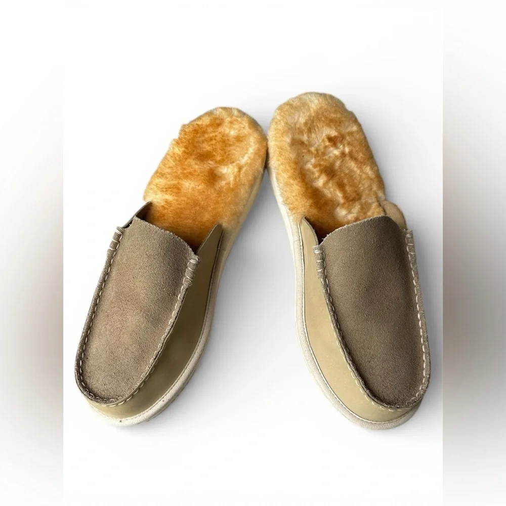 L.L. Bean Tan Suede Slip-On Loafers with Warm Lining